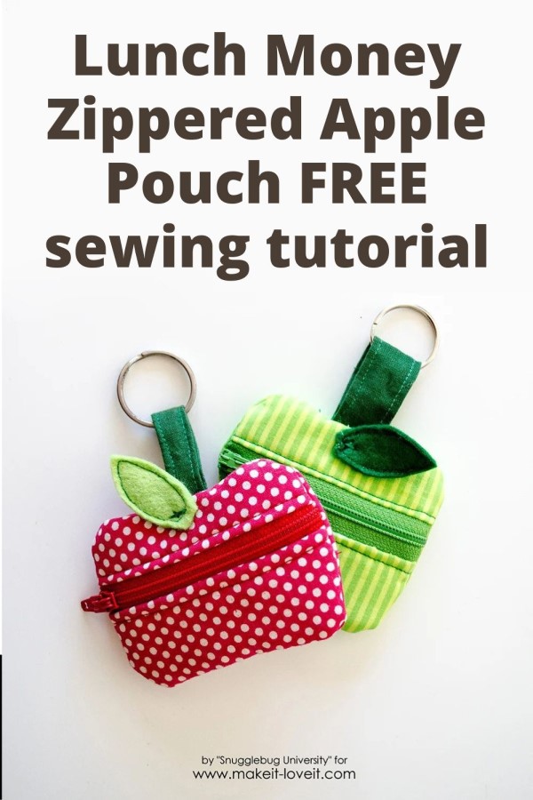 Lunch Money Zippered Apple Pouch FREE sewing tutorial