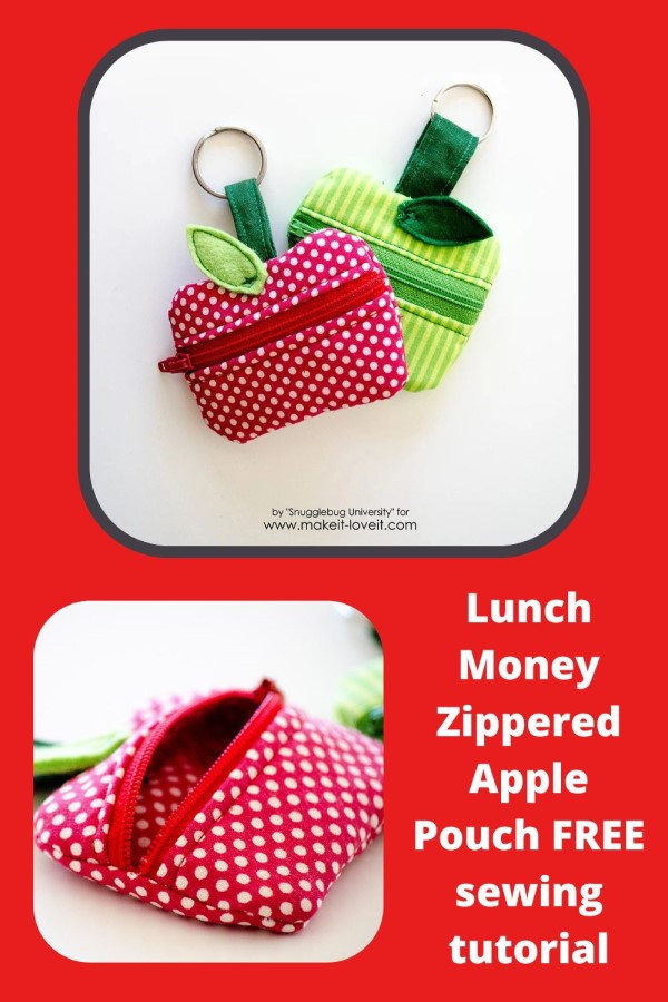 Lunch Money Zippered Apple Pouch FREE sewing tutorial