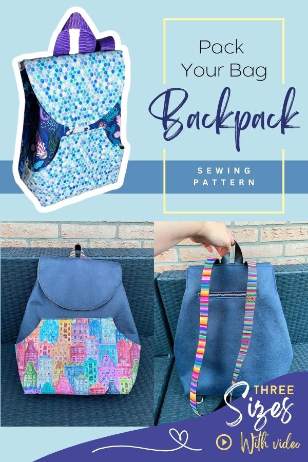 Pack Your Bag Backpack sewing pattern 3 sizes with video Sew