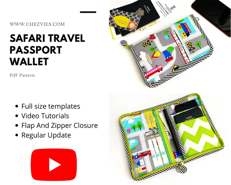 TRAVEL WALLET - PDF patterns + video tutorial