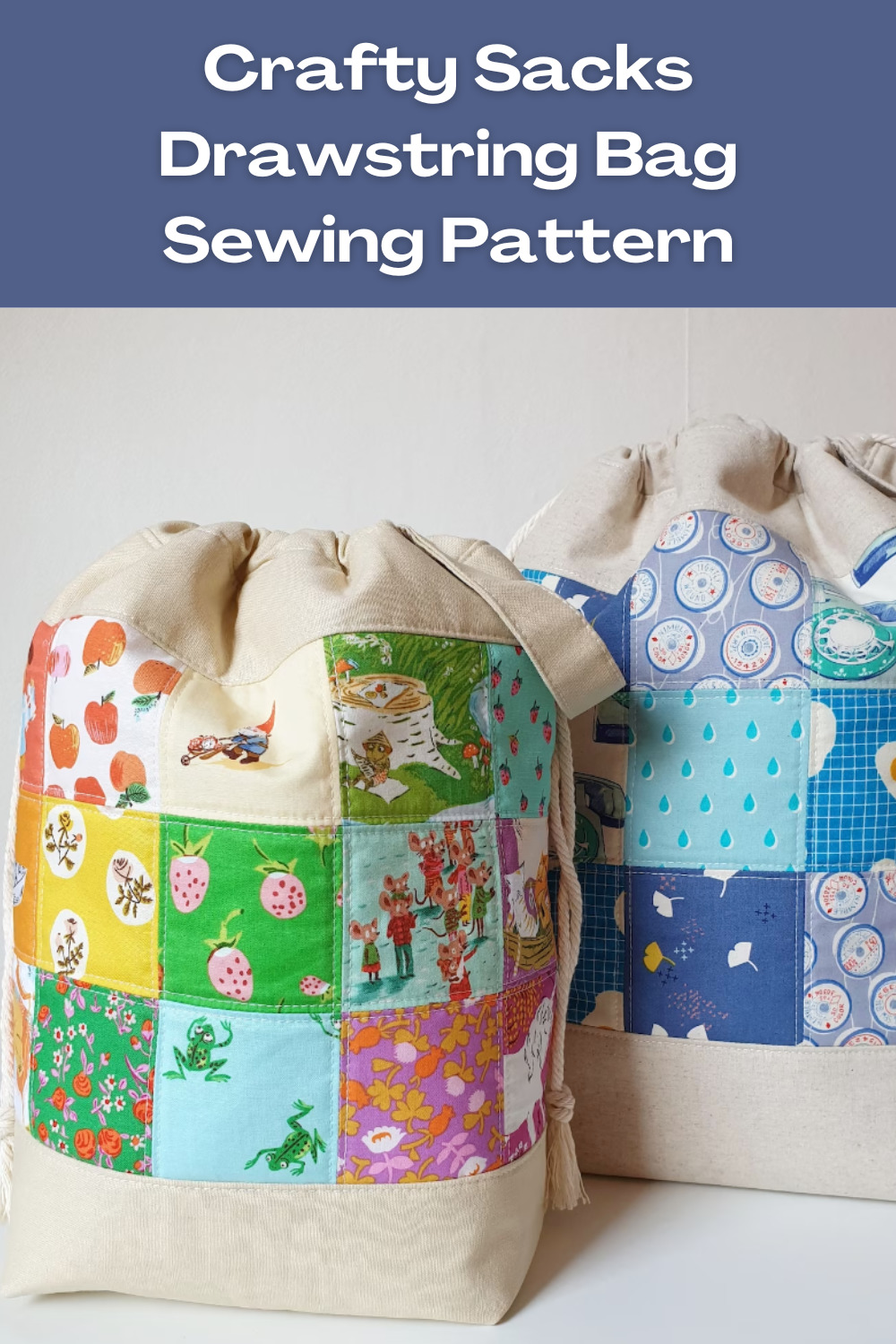 Crafty sacks drawstring bag sewing pattern 3 sizes sew modern bags