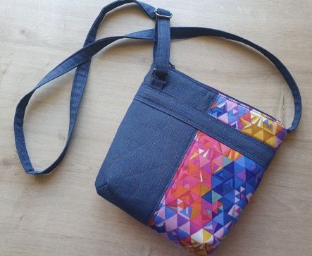 Birds eye view of the crafted crossbody bag made from a free sewing pattern