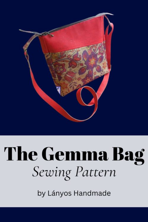 The Gemma Bag sewing pattern - a fully lined crossbody bag 10 inches wide with angled front pocket and adjustable strap, sewn in fabric by Sew Modern Baggs