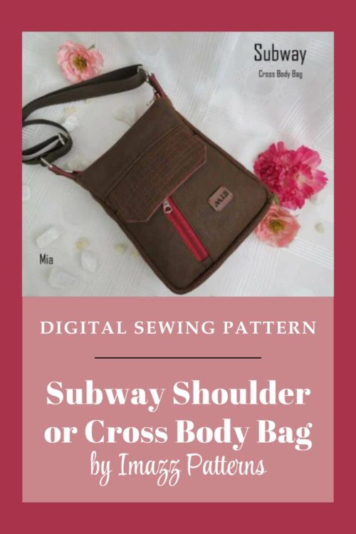 Subway Shoulder or Crossbody Bag sewing pattern by Imazz Patterns — intermediate bag pattern with zippered pockets and adjustable strap