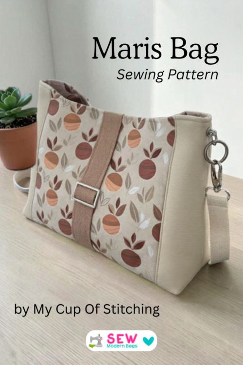 Maris Bag sewing tutorial by Sew Modern Bags — structured curved purse with decorative front panel and clasp accent