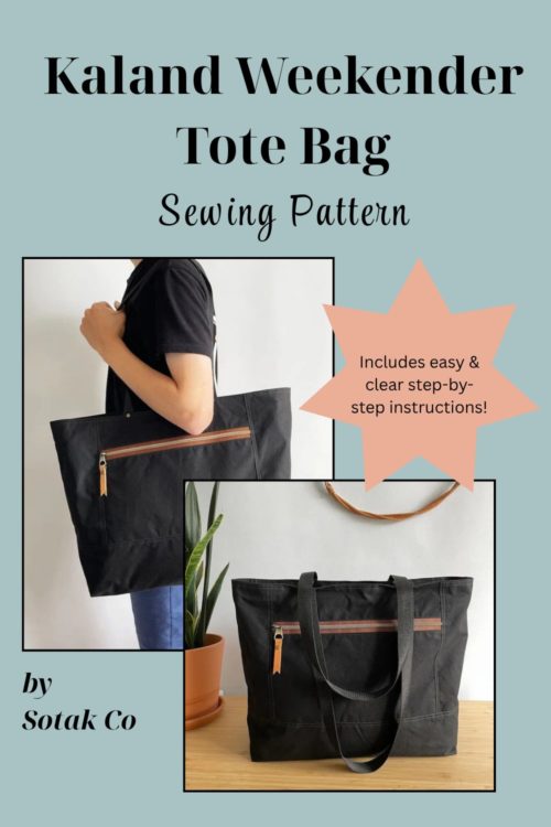 Completed Kaland Weekender Tote Bag in canvas fabric from the Kaland Weekender Tote Bag PDF sewing pattern by Sotak Co