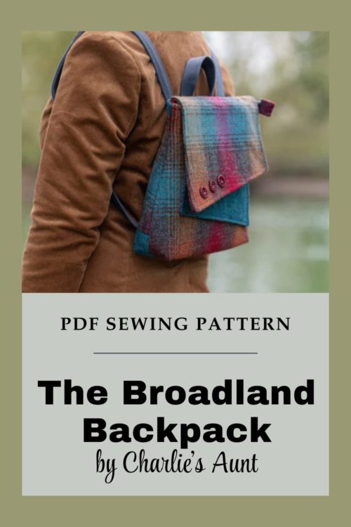 Completed Broadland Backpack sewn in contrasting canvas fabric from the Broadland Backpack PDF sewing pattern by Charlie's Aunt