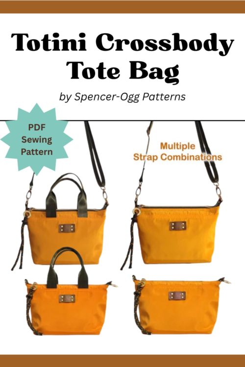 Completed Totini Crossbody Tote Bag in orange canvas fabric from the Totini Crossbody Tote Bag PDF sewing pattern by Spencer-Ogg Patterns