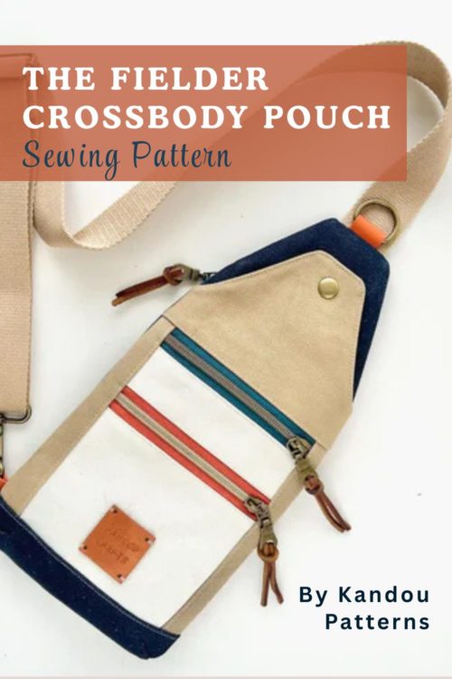 The Fielder Crossbody Pouch sewing pattern by Kandou Patterns — structured crossbody with front zipper pockets and adjustable strap