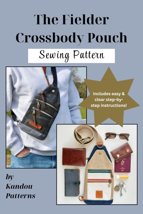 Completed Fielder Crossbody Pouch in medium weight fabric from the Fielder Crossbody Pouch PDF sewing pattern by Kandou Patterns