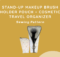 Stand-Up Makeup Brush Holder Pouch sewing pattern by My Cup Of Stitching — stand-up cosmetic organizer open and filled with makeup brushes