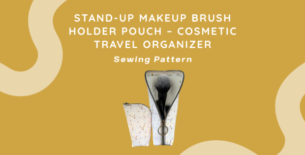 Stand-Up Makeup Brush Holder Pouch sewing pattern by My Cup Of Stitching — stand-up cosmetic organizer open and filled with makeup brushes